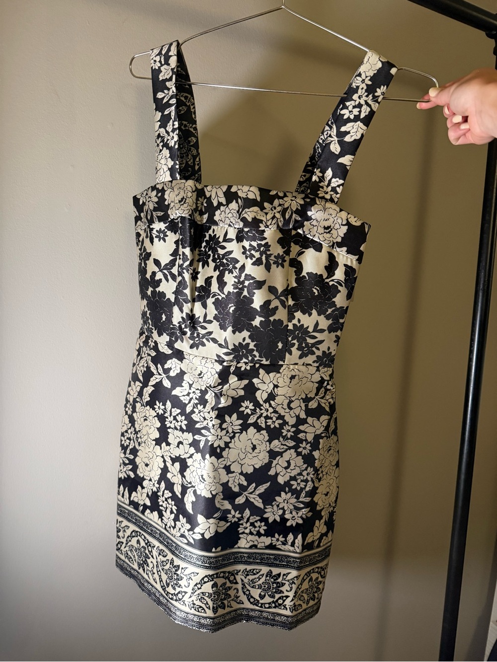 Amanda Uprichard Black and Cream Floral Mini Dress